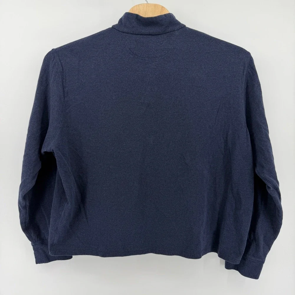 Polo Ralph Lauren Pullover Mens XXL Navy Blue Herringbone Quarter Zip Mock Neck‎